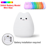 Silicone Touch Sensor LED Night Light For Children Baby Kids 7 Colors 2 Modes Cat USB Charging LED Night Lamp Surface Touch Lamp