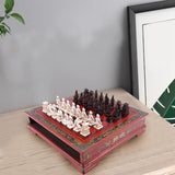 Wood Chess Chinese Retro Terracotta Warriors Chess Wood Do Old Carving Resin Chessman Christmas Birthday Premium Gift