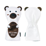 Golf Wood Cover White Bear Golf Club Head Cover for Driver Fairway Hybrid Waterproof Protector PU Leather Soft Golf Headcover