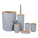 Bathroom Accessories Set Bamboo Plastic Bathroom Kit Toothbrush Cup, Soap Dispenser, Soap Dish, Toilet Brush Holder,Trash Can