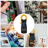 Digital Clamp Meter Smart Multimeter Measures Resistance Alternating and Direct Current Voltage Earth Live Line Diodes Yellow
