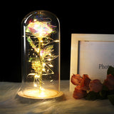 Gold-Plated Rose With Led Light In Glass Dome For Wedding Party Mother'S Day Gift