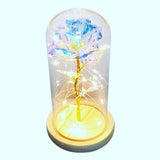 Gold-Plated Rose With Led Light In Glass Dome For Wedding Party Mother'S Day Gift