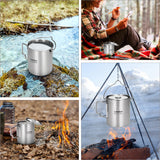 750ML Camping Pot Set Stainless Steel Cooking Kettle Portable Camping Pot Set Outdoor Camping Cookware Backpacking Pot Picnic