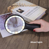 10X Handheld Magnifier Lighted Magnifying Glass Lens Large Diameter 88mm with Warm and Cool LED Light for Reading Lamp Magnifier