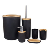 Bathroom Accessories Set Bamboo Plastic Bathroom Kit Toothbrush Cup, Soap Dispenser, Soap Dish, Toilet Brush Holder,Trash Can
