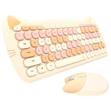 Lovely Cat 2.4G Wireless Mute Mini Keyboard Mouse Set Kit Girl Mix Color Oval 84 Key Cute Pink Purple Yellow For PC Laptop L1601