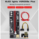 5PCS PCI-E Riser VER009S Plus GPU PCIE Card PCI E X16 to X1PCI Express Adapter Card 6Pin to SATA USB3.0 with LED Lights