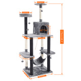 Pet Cat Climbing Tree Cat Condo Kitty Tower with Scratching Post Hammock Bed Multi Level Cat Climbing Activity Tree for Cats