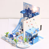 Doll House Furniture Miniature Dollhouse Wooden Ice Cream Shop Kit Toys for children Christmas Gift Blue Dolls House