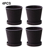 4sets Succulents With Saucers Flower Pot Outdoor Round PP Resin Plants Modern Minimalist Home Decor Drainage Hole Indoor