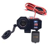 USB Motorcycle Charger Waterproof Dual Ports Voltmeter Cigarette Lighter Power Socket Adaptor with Switch (Black)