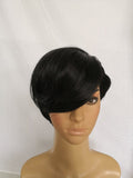 Ladies Wig Short Straight Hair Black Slanted Fiber Head Cover