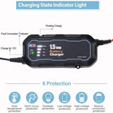 1500mA Motorcycle Battery Charger Automatic Smart Battery Charging Tool Maintainer for Car/RV/ATV/Boat Trickle Charger with LED