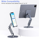 Foldable Base 360° Rotating Tablet Stand Cell Phone Holder Full Aluminum Height Adjustable 4-13 inch iPad iPhone Stand Holder