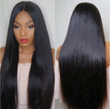Real Hair Wig Women's Long Straight Hair Mid-Part Real Lace Head Cover 4x4Lace Front Wig