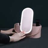 Portable Makeup Organizer Box Skin Care Organzier for Makeup with Mirror LED Ring Light for Travel J9