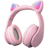 Cat Ear Headphones, LED Lights Computer Headphones, Headset Bluetooth 5.0 Headphones, Support TF Card