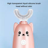 Children U Shaped Electric Toothbrush Waterproof Food Grade Teeth Silicone Cleaning Brush Battery Operated For 3-12 Children