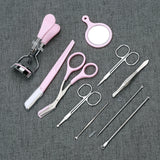 10pcs Multifunctional Stainless Steel Professional Home Salon Make Up Eyebrow Scissors Ear Pick Eyelash Curler Kit 10 In 1