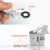 Clip Type Microscope 100x Magnifying Glass with Phone Clip Built-in LED Light UV Currency Detector for Most Smart Phone