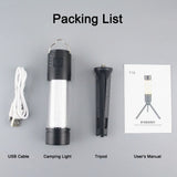 LED Camping Light USB Rechargeable Campsite Lantern Tent Lamp Flashlight Support Multiple Light Modes with Magnetic Base Tripod