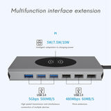USB Type C HUB 15 in 1 USB3.0 Docking Station Wireless Charge HDMI-Compatible+PD+RJ45+VGA USB C Hub for  Laptop