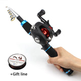 1.65M Carbon fishing rod Casting Rod and Baitcasting Reel set Portable telescopic pole Fishing rod with reel carp Trout pesca