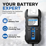 TOPDON Car Battery Tester 12V 100-2000CCA Lead-Acid Battery Alternator Tester Load Tester Spark Free Metal Clamps BT300P