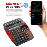 Professional Stereo 6 Channel 48V Audio Mixer DJ Consoler With Phantom, Bluetooth , USB To PC Record Playback