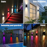 Art Deco Solar Wall Lamps Outdoor Fence Light LED Waterproof Solar Stair Light Up and Down 7 Color Changing Exterior Patio Lamps