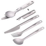 Lixada 4in1 Titanium Flatware Cutlery Set Lightweight Outdoor Picnic Spoon Fork Cutter Multifunctional Flatware Cooking Supplies