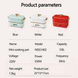 220V Electric Cooking Pot Portable Electric Lunch Box Split Type Multicooker Rice Cooker Hotpot  Skillet Fried Pan 0.8L