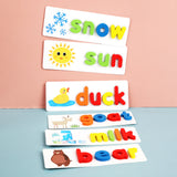 Wood Spelling Words Game Letter Recognition Card Montessori Puzzle STEM Early Educational Toy for Age 4-6 Kids Boys &amp; Girls
