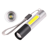 Led Flashlight 2000lm Zoomable XPE+COB Dual Light USB Rechargeable Handheld Torch Q5 Led Flashlight Built in 18650 Battery Torch