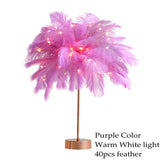 DIY Creative Feather Table Lamp Warm White Light Tree Feather Lampshade Girl LED Wedding Decorative Lights Pink White Birthday