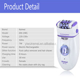 Kemei 3in1 electric epilator for women shaver leg body hair removal facial lady bikini trimmer epilator for face rechargeable