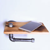 Rustic Washroom Storage Rack Bathroom Toilet Cast Iron Pipe Heavy Duty Paper Holder Easy Install 2 In 1 Home Wooden Shelf