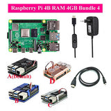 Original Raspberry Pi 4 Model B Kit + Aluminum Case + Heat Sink + 3A Switch Power +  HDMI-compatible Option 64 32GB Card |Reader