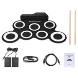 Portable Digital Electronic Folding Drum Set Kit 7 Silicon Drum Pads USB Powered with Drumsticks Foot Pedals 3.5mm Audio Cable