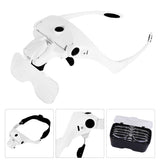 USB Rechargeable 2 LED Auxiliary Light Wearable Magnifier 5 Focus-length Adjustable Magnifying Loupe with 5 Replaceable Lenses
