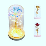 Gold-Plated Rose With Led Light In Glass Dome For Wedding Party Mother'S Day Gift