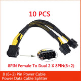 10 Pcs 8Pin PCI Express To Dual PCIE 8 (6+2)Pin Power Cable Graphics Card PCI-E GPU Power Data Cable Splitter 20Cm