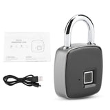 Smart Door Lock Metal Fingerprint Door Lock Padlock Stainless Steel Biometric Portable Outdoor Padlock Dustproof Waterproof Lock