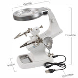 3 Hand Soldering Iron Stand Welding Tool With Magnifying Glass Illuminated LED Alligator Clip Holder Clamp Helping Repair