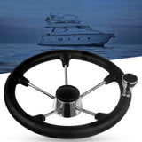Marine 13 1/2" Steering Wheel 5 Spoke Cap, Marine Black Steering Wheel 25 Degree Dish
