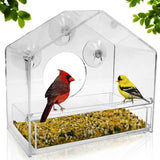 Window Bird Feeder - Refillable Sliding Tray - Weather Proof - Snow and Squirrel Resistant - Drains Rain Water