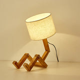 New Wood Robot Shape Folding Table Lamp Creative Bedroom Study Desk Bedside Night Light Linen Lamp Shade Table Lamp 5W Bulb