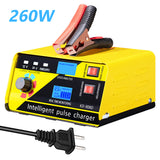 Car Battery Charger Automatic Intelligent Pulse Repair 130V-250V 200AH 12/24V Five Charging Modes Lead Acid Battery With Adapte