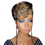 Short hair wig women's short straight hair partial gradient color chemical fiber headgear